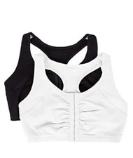 2-pk Black White Fruit of the Loom Sports Bra Racerback Front Close ft390