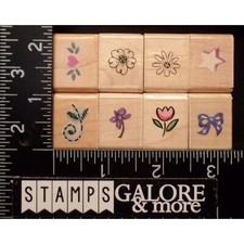 Stampendous Rubber Stamps SET 8 MINI SM STEM FLOWERS BOW STAR HEART 3045