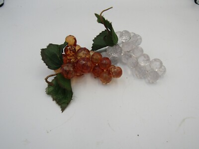 Pair of Vintage Faceted Lucite Acrylic Grape Bunches Amber and Clear