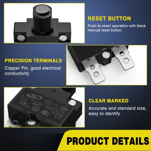 Nilight 5PCS 20 Amps Thermal Circuit Breaker 125/250V AC 65V DC Push Button - Foto 3 di 8