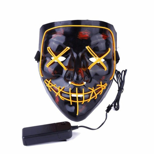 Halloween LED Glow Full Mask EL Wire Light Up The Purge Movie Rave Dance Party - Picture 7 of 23