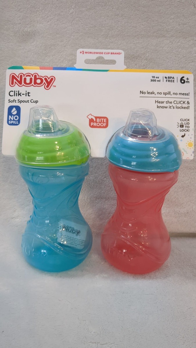 Nuby Clik-It Soft Spout Easy Grip Sippy Cup (2Pack) Easy Grip 10oz/300ml