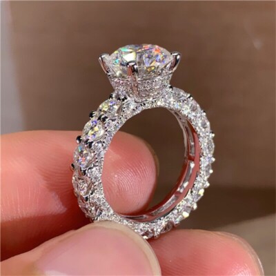 4Ct Round Cut Real Moissanite Eternity Wedding Band Ring 14K White Gold ...