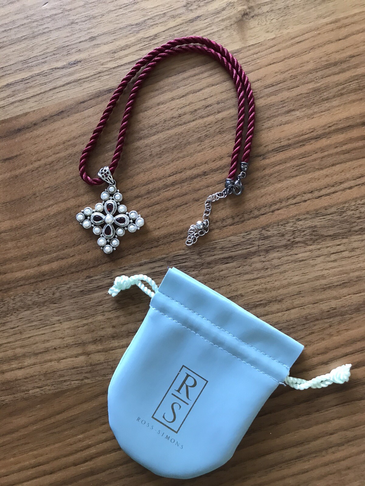 Ross Simons Sterling Pearl Garnet Cross Pendant Red Cord Necklace 17" -  20.5" | eBay