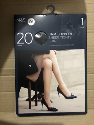 Marks Spencer 20 Denier Firm Support Sheer Tights Shine Black Medium  UK