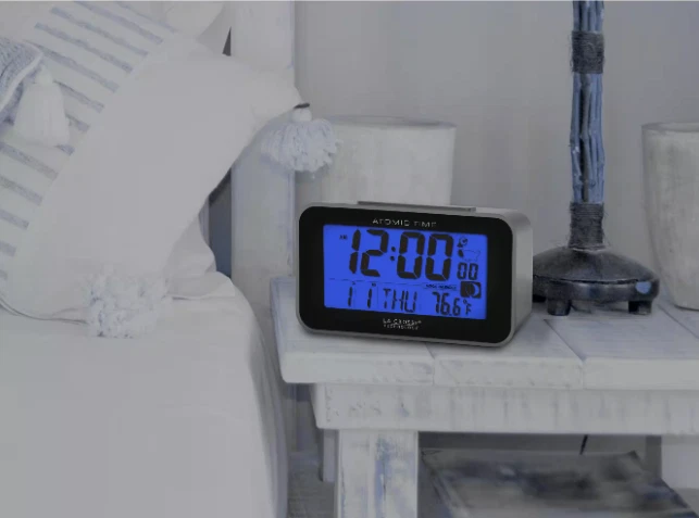 La Crosse Atomic Digital Alarm Clock Indoor Temp Moon Phase Travel Silver - Image 4 of 4