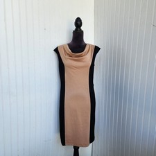 SPENCE Women's Dress Colorblock Tan Black Sheath Panel Detail Sleveless Sz 8