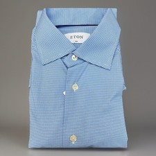 Size 15  38 Eton Slim Fit Dress Button Down Shirt Blue Long Sleeve Stretch