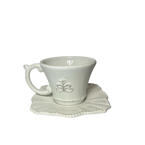 Anthropologie Antique French Style Tea Cup And Saucer Fleur De Lys Vintage - Imagen 2 de 6