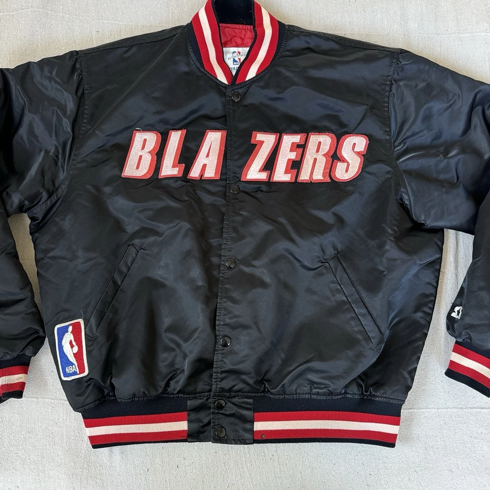 vtg PORTLAND TRAILBLAZERS Satin Starter Jacket XL Black 90s BLAZERS NBA spellout - Image 2 of 4