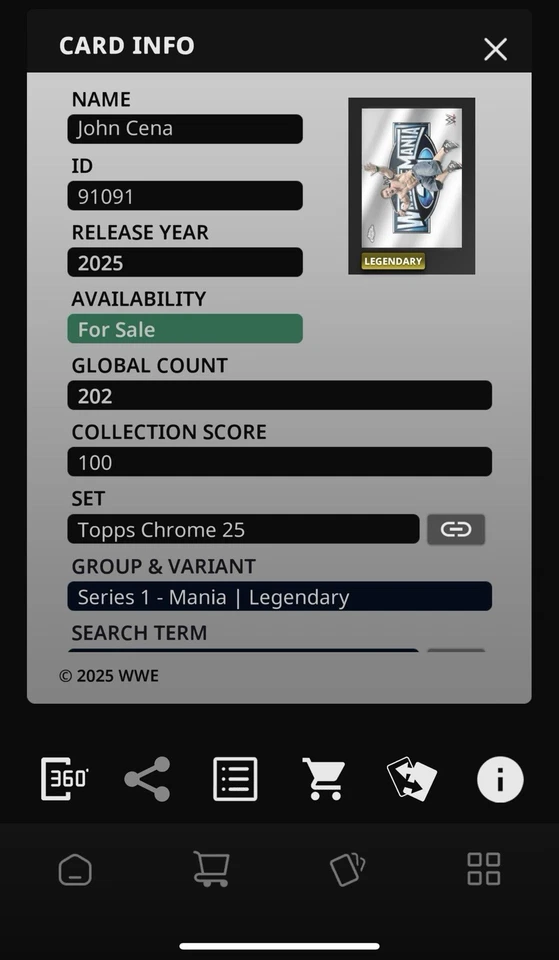 Topps WWE Slam 2025 John Cena Chrome Mania Legendary DIGITAL - Image 2 of 2