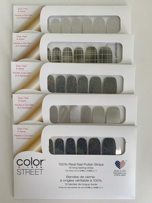 Color Street Neutral Gray Silver Nail Strip Bundle 5 Sets Glitter Plaid NEW
