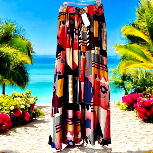Krizia, Krizia SILK MultiColor Maxi Long Skirt OPEN FRONT Vintage 70's Italy 40 US 6 NEW