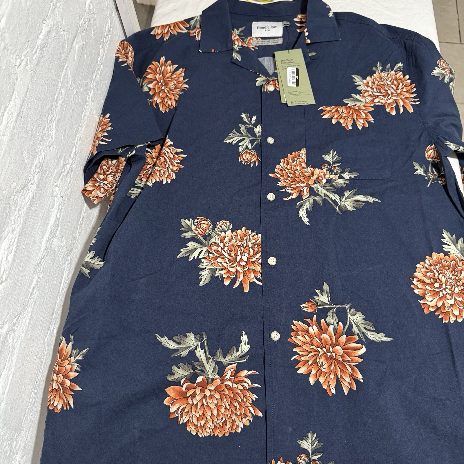 Goodfellow & Co Men’s Floral Button Up Shirt Short Sleeve Navy New