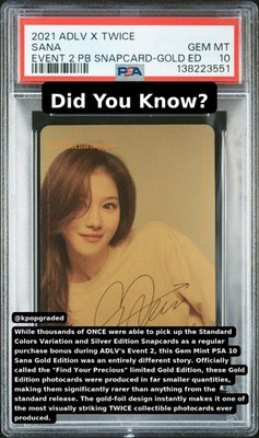 SANA TWICE X ADLV BONUS GOLD EDITION SNAPCARD GEM MINT PSA 10 | eBay