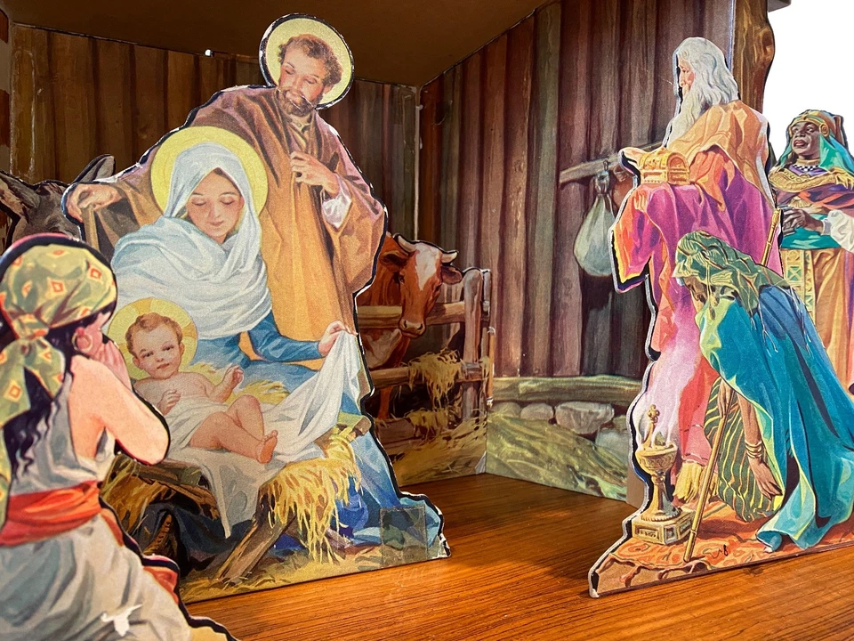 Belén de cartón Concordia 1933 "Christmas Crib" de 5 pies con caja St Louis MO Foto 4 de 4