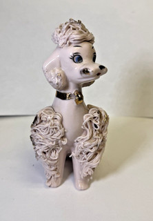 VTG Spaghetti Cream Poodle Dog Figurine Porcelain Gold Accents