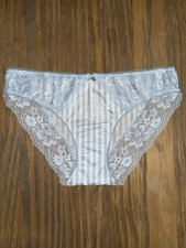 NWT Victoria's Secret Body By Victoria Blue White Stripe Lace Bikini Panty L
