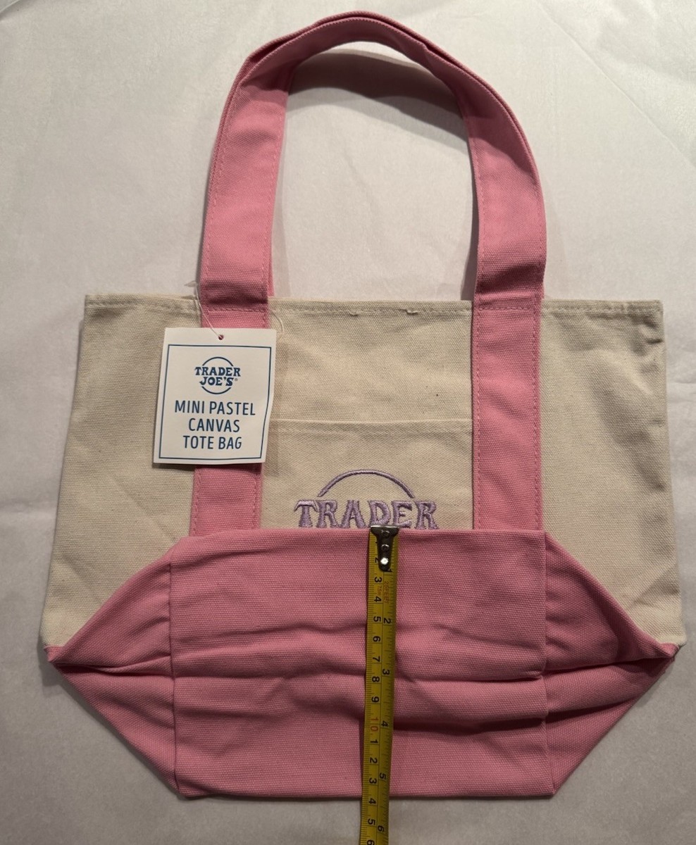 TRADER JOE'S MINI PASTEL CANVAS TOTE BAG PINK NWT FREE GIFT