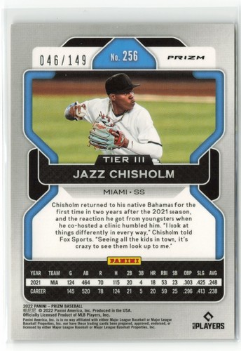 2022 Panini Prizm Jazz Chisholm #256 Red Mojo /149 Marlins - Picture 2 of 2