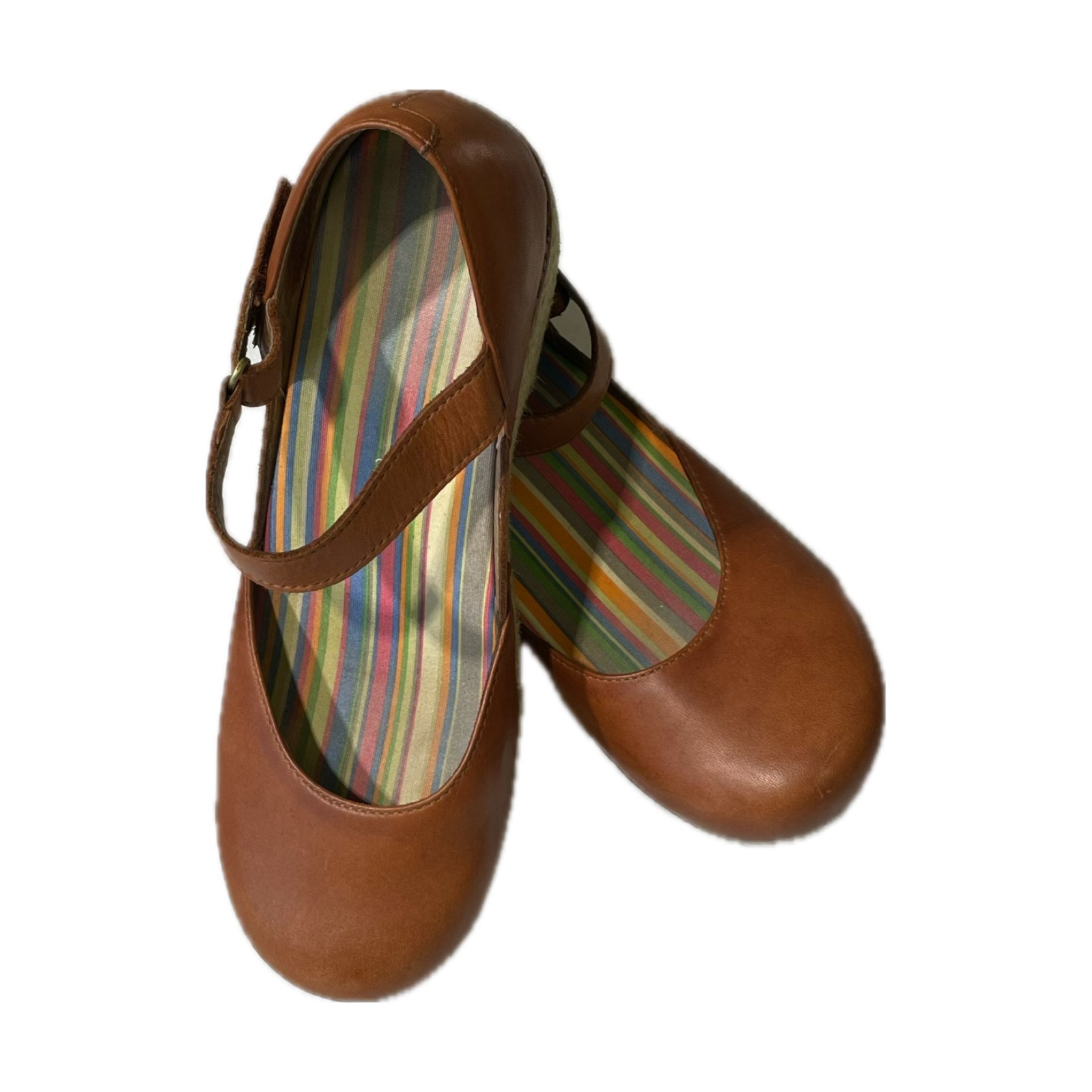 Dansko Mary Jane Clogs Espadrilles Brown Leather Women 39 Size 8