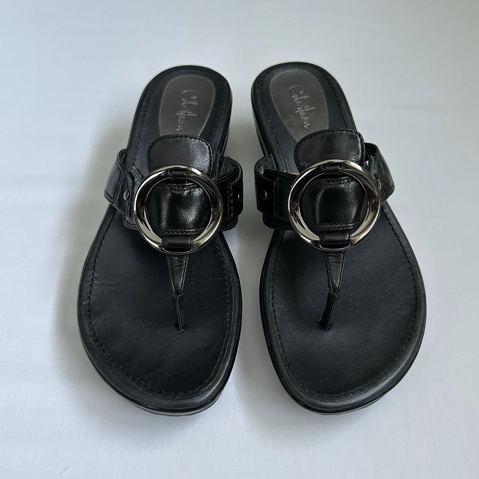 Cole Haan Black Wedge Slip On Sandals Shoes Women's 8B - Image 4 of 4