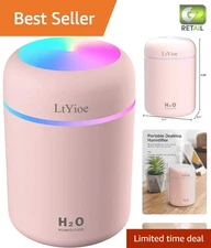 Quiet USB Personal Desktop Humidifier - 2 Mist Modes, Auto Shut-Off in Pink