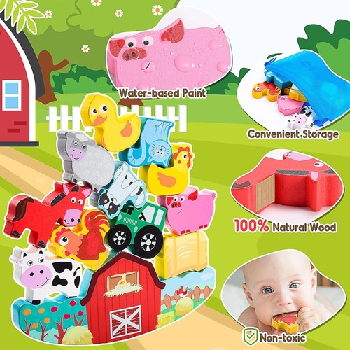 Colorful Wooden Farm Animal Stacking Blocks - Safe and Non-toxic Fun for Kids - Picture 6 of 9
