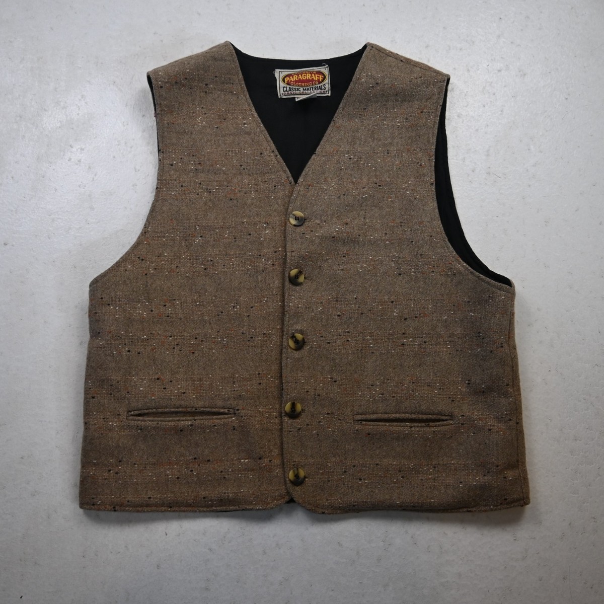 Vtg Paragraff Medium Mens Brown Slub Wool Tweed Button Front