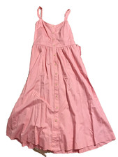 Madewell Pink Button-Front Sleeveless Midi Dress Back Tie & Pockets Size 6