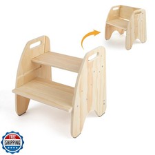 comfoyar 2 in 1 Toddler Step Stool, Wooden 2 Step Stool for Kids with Handles