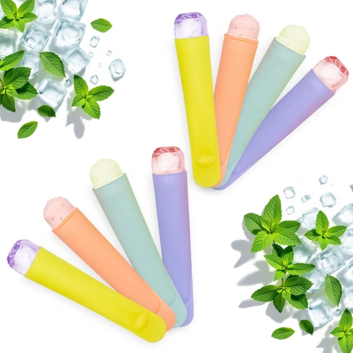 Silikon Eis Form mit Deckel - 8er Set - Wassereis Lutscher Ice Pop Tüte bunt