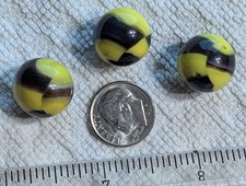 Vintage Akro Agate Marbles - Lot of 3 Black and Yellow
