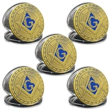5 PCS Freemasons Bronze Coin Collectibles Masonic Freemason Brotherhood Badge