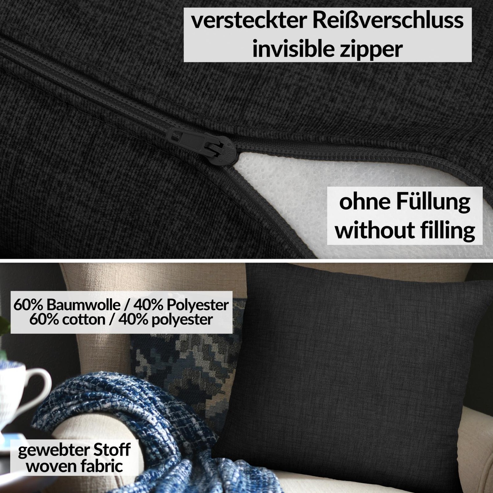 Kissenbezug Kissenhülle Kissen Dekokissen Sofakissen Zierkissen Leinenoptik ANRO