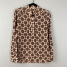 J. Crew Silk Popover Blouse Size 8 Peach Medallion Long Sleeve
