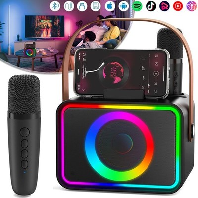 LED Karaoke Anlage Maschine 2 Mikrofonen Karaoke Box Bluetooth Lautsprecher
