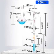 500ml/1000ml Glass Distillation Set, with Flask, Condenser & Cylinder Kit ca