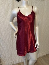 VTG Coquette Burgundy Satin Slip Dress Mini Nightgown Camisole Red Grunge