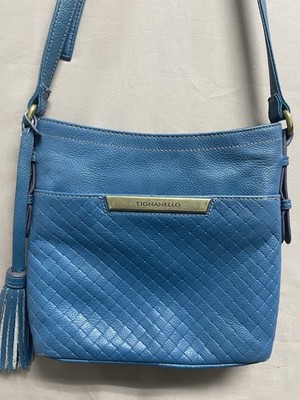 Tignanello Peacock Blue Leather Woven Crossbody Shoulder Bag Handbag Purse M