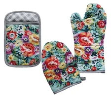 Pioneer Woman 3-Piece Kitchen Set Sweet Romance Oven Mitt, Potholder & Mini Mitt