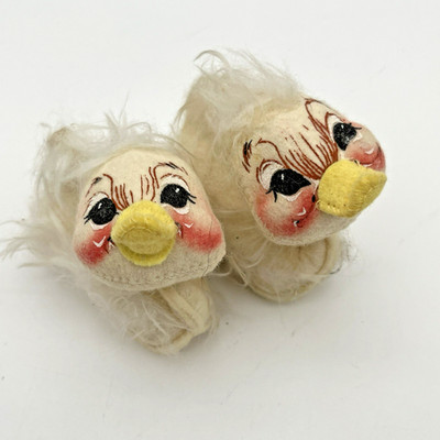 Pair of 2x Annalee Dolls Vintage White Duck Duckling Furry White Meredith NH