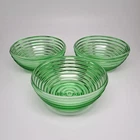 Vintage Anchor Hocking Park Avenue Green Ribbed Glass 6" Bowls Set Of 3 - READ