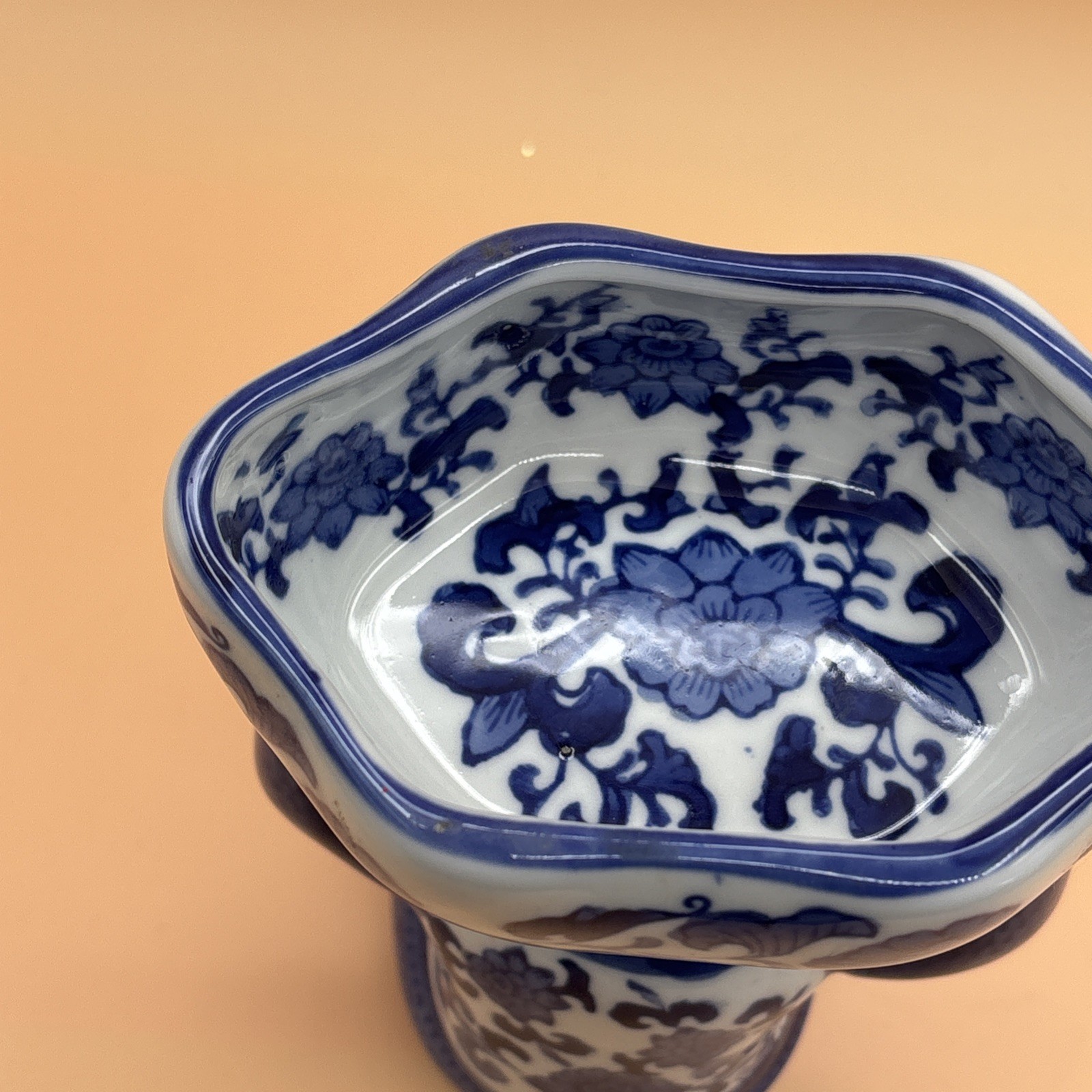 Vintage Chinoiserie Porcelain Monkey Blue White Holding Bowl Trinket Dish Soap