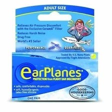 EarPlanes EarPlugs Relieve Ear Discomfort Latex Free Silicone Adult Size 1 Pair