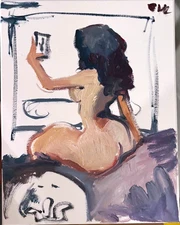 Gothic Americana Portrait Girl Interior Art Deco Oil Painting 12x16 Canvas