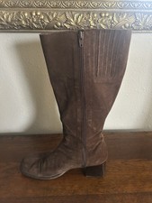 LL Bean Tall Mocha VTG Zip Suede Block Heel Boots Equestrian Old Money Size 8