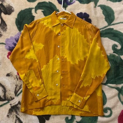 Bode Lehariya Wave Dye Silk Button-Up Shirt in Orange Multi (US Men's XS/S)