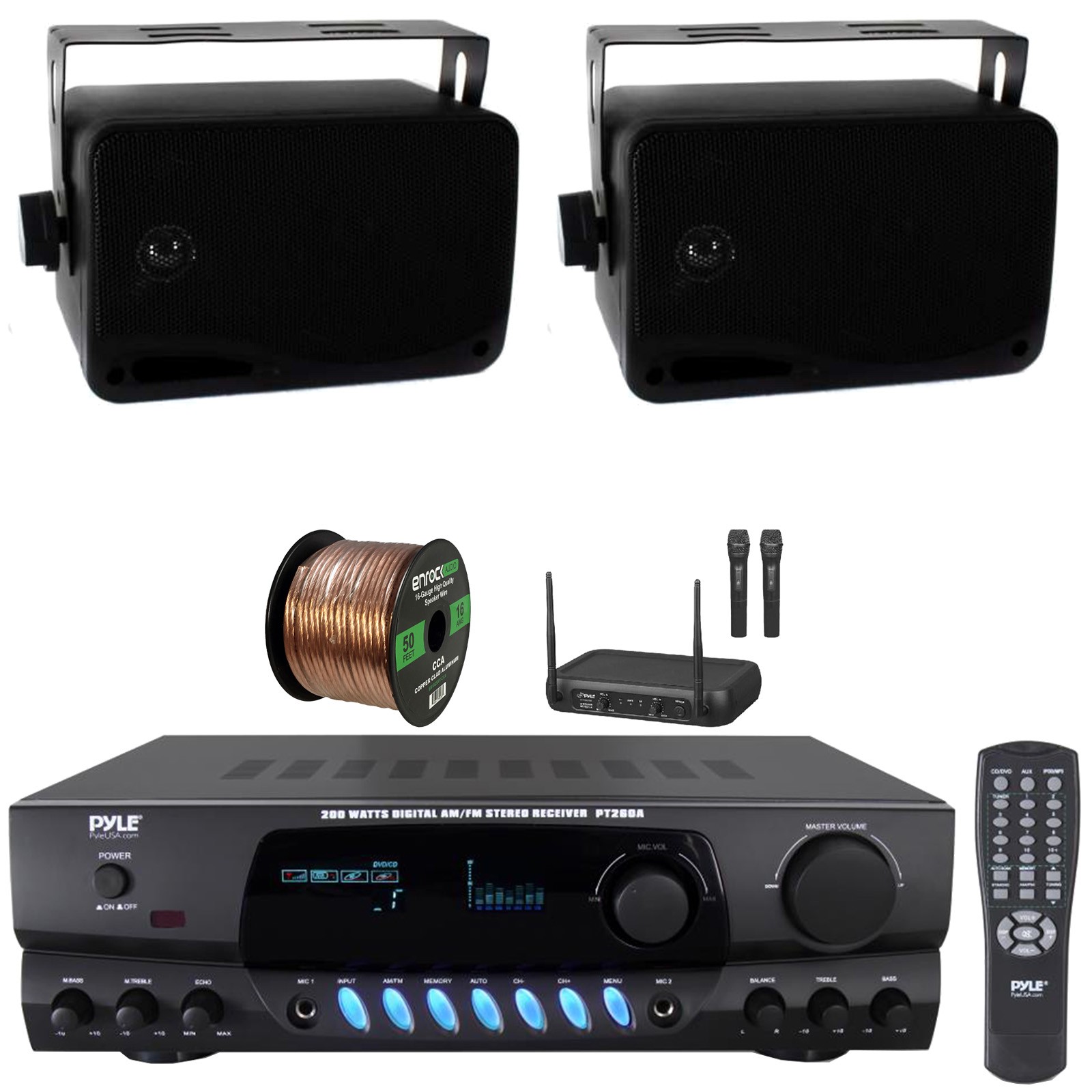 Pyle PT260A 200W Home Stereo Receiver, 2x 3.5'' 200W 3-Way S