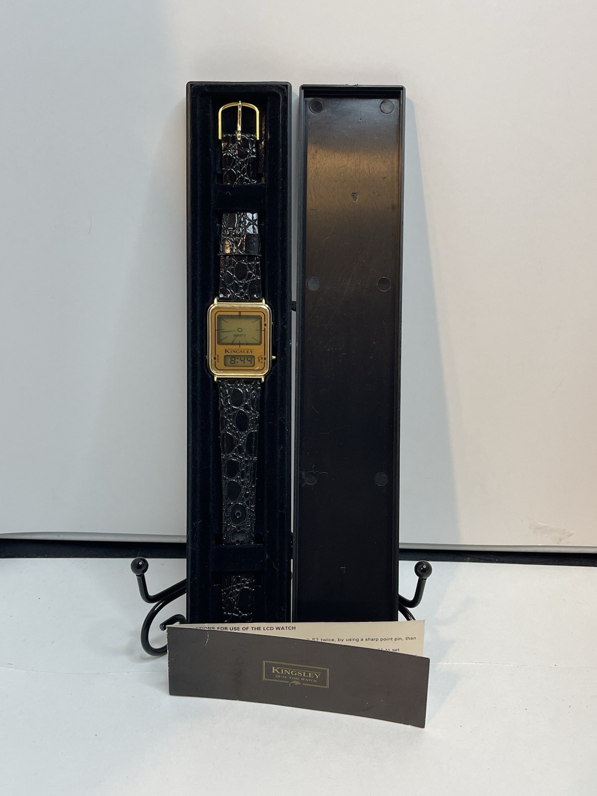 VTG NOS Kingsley Digital LCD Analog Watch Unisex Gold Tone Rectangle New Battery